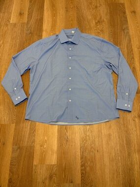 State and Liberty Men's 48 Blue Check Dress Shirt Performance Stretch Athletic